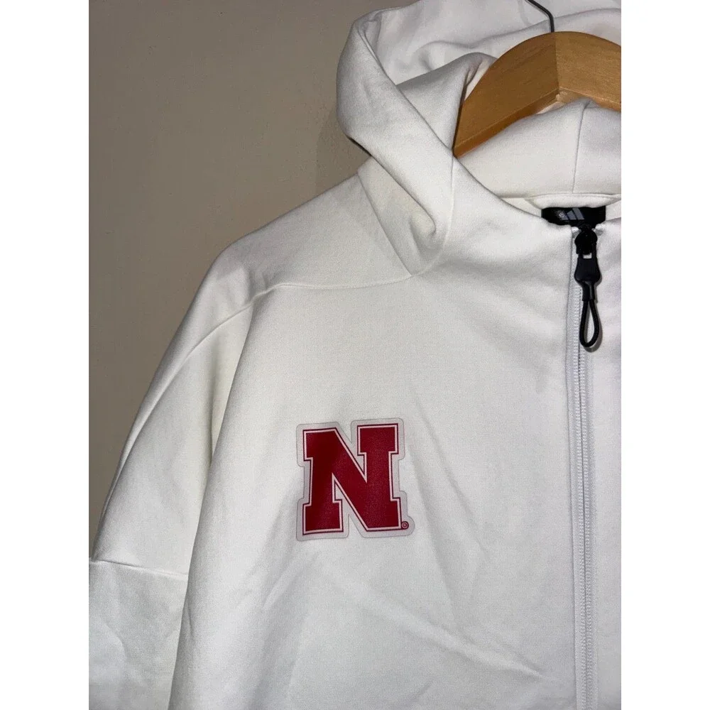 Men 2XL Adidas Nebraska Cornhuskers Football ZNE FZ Hoodie White KR0006 NCAA NEW